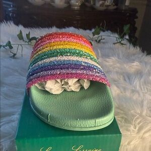 Lauren Lorraine Rainbow Beaded Slide Sandals
